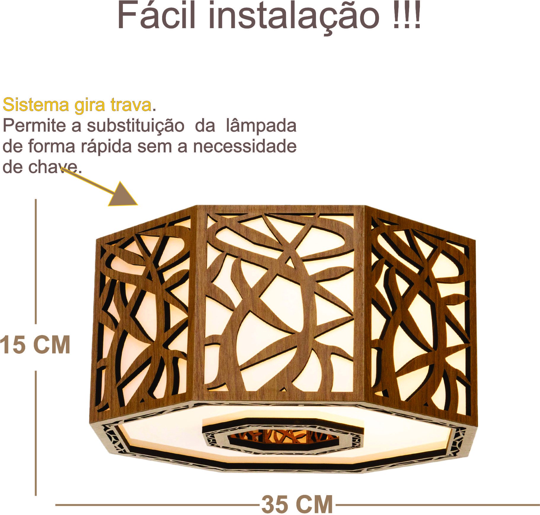Luminária Decorativa Madeira Plafon Copacabana Octa 35cm:Freijó - 3
