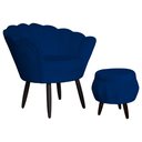 Ver imagem 1 de Combo Poltrona Decorativa E Puff Para Recepção Pétala Suede Azul Marinho - LM DECOR