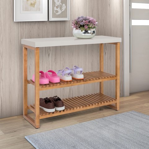 Sapateira / Aparador Gold C/ Prateleiras Ripadas Madeira:off-white