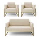 Ver imagem 1 de Sofá Namoradeira com 2 Poltronas Base Industrial Alta Dourado Marisa Suede Bege D03 - D’Rossi