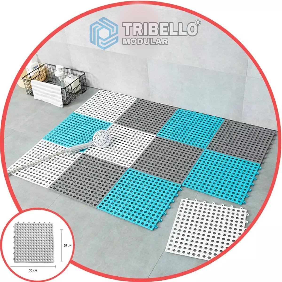 KIT 6 Tapete Flexível Antiderrapante 30x30 Box Banheiro Piscina:AZUL/BRANCO/CINZA - 2