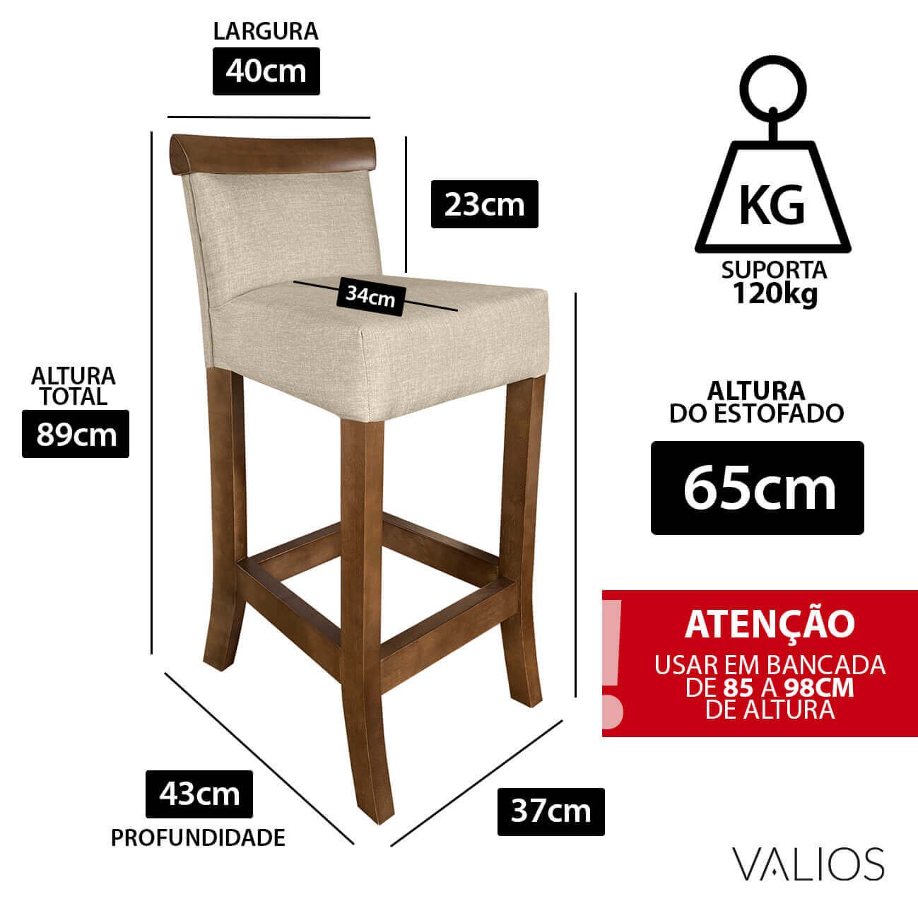 Banqueta Bar Balcão Receber Amigos Mesa Gourmet Bistro 65cm Valios Banqueta Alta Creta - 3