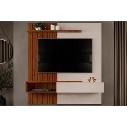 Painel p/ TV Casal Tito até 65 Polegadas Off White/Nogueira - DJ Móveis - 1