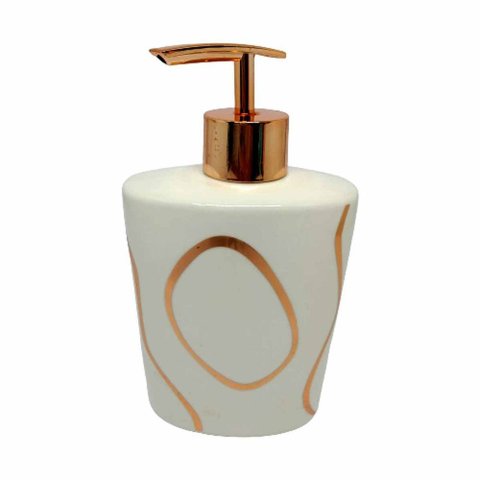 Porta Sabonete Liquido de Porcelana Amigold: Branco C/dourado
