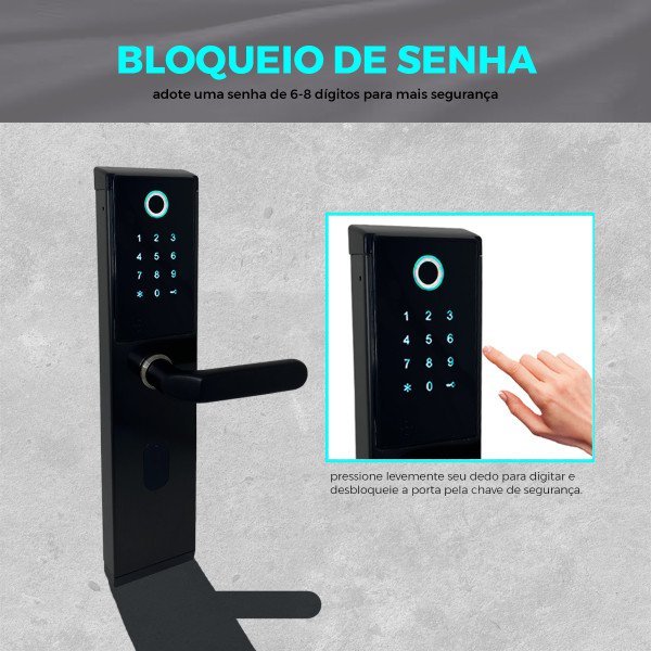 Fechadura Biométrica Eletrônica Digital Touch Inox Direita - 5
