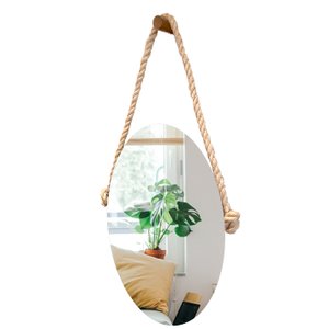 Espelho Decorativo Adnet Vintage Alça Sisal Natural Oval 60x40 cm 40 x 60 cm oval