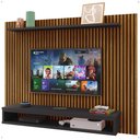 Ver imagem 1 de Painel Suspenso Prateleira Superior Nicho Tv 48 Polegadas Sala Estar Quarto - Ripado Freijó/preto