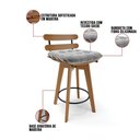 Ver imagem 4 de Kit 02 Banquetas Giratória Costela Suede Base Madeira Cinza