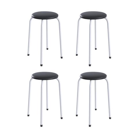 Kit 4 Banquetas Baixas com Assento Estofado Multimóveis Cr50264 Branco/preto