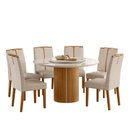 Ver imagem 1 de Conjunto Sala de Jantar Mesa Serena 135x135 6 Cadeiras Serena Ype/offwhite/bouclé Gelo