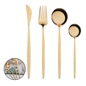 Jogo de Talheres Conjunto 4 Peças Dourado Luxo Gourmet Cozinha Mesa Colher Garfo Faca Sobremesa
