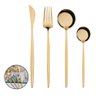 Jogo de Talheres Conjunto 4 Peças Dourado Luxo Gourmet Cozinha Mesa Colher Garfo Faca Sobremesa - 1