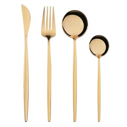 Jogo de Talheres Conjunto 4 Peças Dourado Luxo Gourmet Cozinha Mesa Colher Garfo Faca Sobremesa - 5