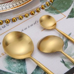 Jogo de Talheres Conjunto 4 Peças Dourado Luxo Gourmet Cozinha Mesa Colher Garfo Faca Sobremesa - 10