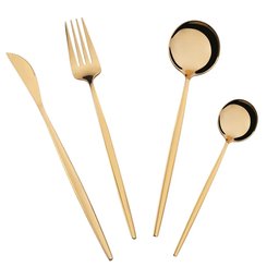 Jogo de Talheres Conjunto 4 Peças Dourado Luxo Gourmet Cozinha Mesa Colher Garfo Faca Sobremesa - 2