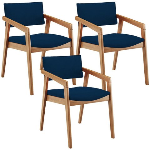 Kit 03 Cadeiras para Sala de Jantar Estar Living Giorgia B04 Suede Azul Marinho - Lyam Decor