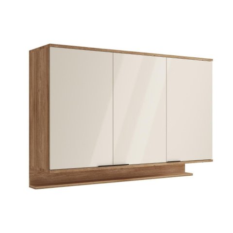 Armário Aéreo de Cozinha Miami 1200mm 3 Portas C Porta Temperos Carraro Freijó com Off White