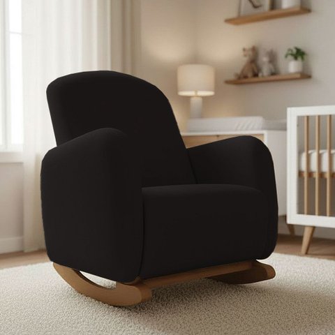 Poltrona Amamentação Balanço Madeira Jhessy Suede D03 - D'rossi