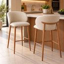 Ver imagem 1 de Kit 2 Banquetas Altas Firenze Linho Creme Aço Efeito Madeira para Bancada Gourmet