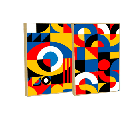 Quadro Decorativo Formas Geométricas Bauhaus em 2 Telas com Moldura Filete