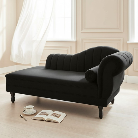 Recamier Decorativo Divã Amsterdã 147cm Lado Esquerdo Suede Preto
