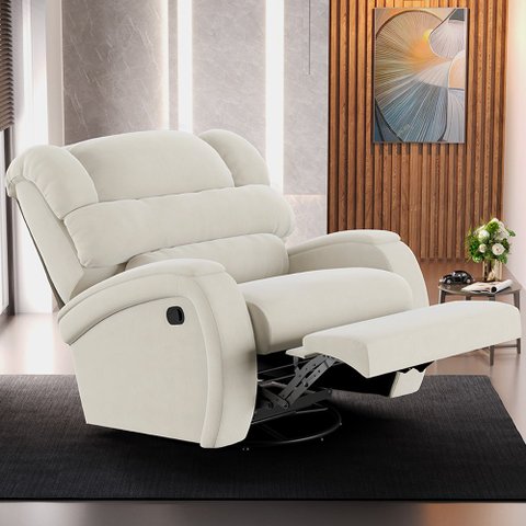 Poltrona do Papai Sala de Cinema Reclinável Kylie Glider Manual Giratória USB Veludo Bege G23 Gran B