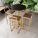 Ver imagem 1 de Jogo Mesa Alta Bistrô Redonda Preta 4 Banquetas Imbuia Confort Industrial Dourado Don Castro Decor I