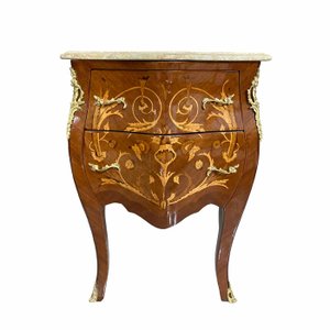 Cômoda Bombê com Marchetaria e Tampo em Mármore com 2 Gaveta - 77x65x41cm Prime Home Decor 15316
