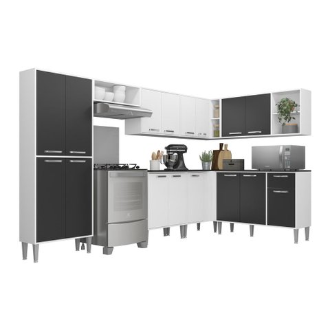 Cozinha Completa Multimóveis Xangai Soul FG3163 com Armário e Balcão Branca/Preta