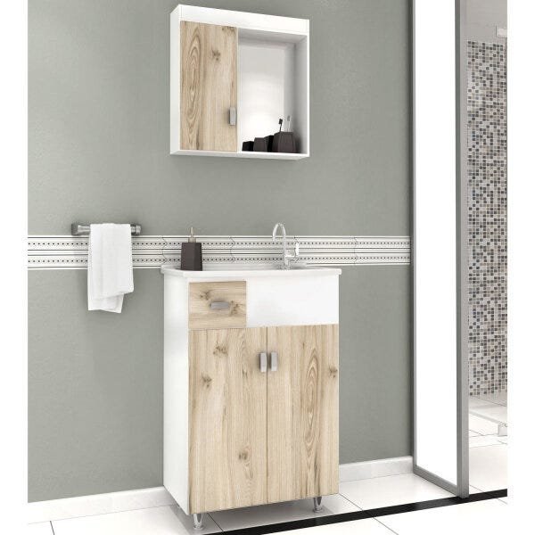 Gabinete para Banheiro com Espelheira Kit 50 com Gaveta (Não acompanha torneira) Balcony - 1