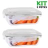 Kit 2 Potes Vidro Hermético Marmita Mantimentos Cinza Tampa 640ml - 2