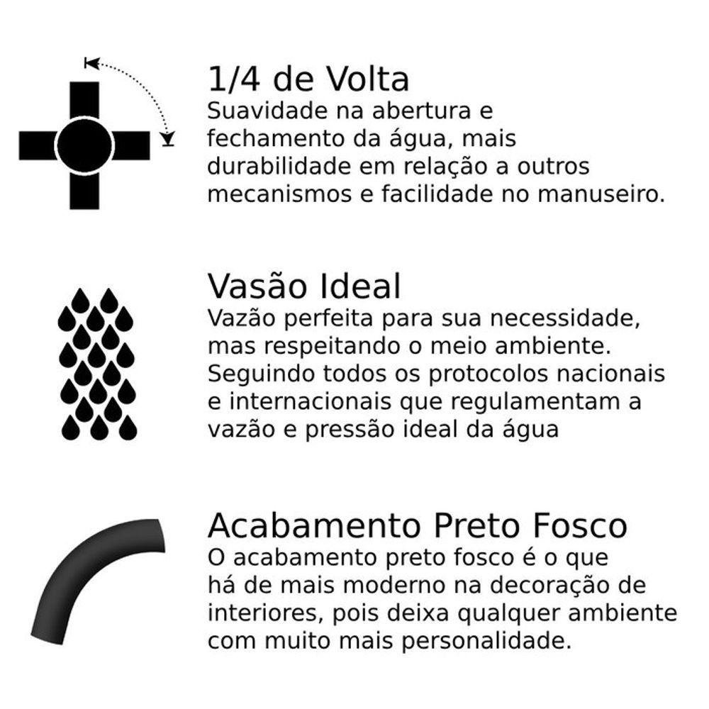Torneira Black Lavatório Metal 1/4 de Volta Preto Civitt - 2