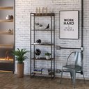 Ver imagem 2 de Kit Estante Areta 5 Prateleiras com Mesa Industrial Aspen 120cm C01 Carvalho Dark - Lyam Decor