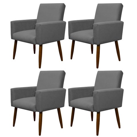 Kit 4 Poltronas Decorativa Sala e Quarto Nina Suede Herrero:cinza