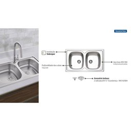 Cuba de Sobrepor Tramontina Sigma 2 Cubas em Aço Inox com Acabamento Pré-polido 86 x 50 cm com Válvu - 3