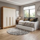 Ver imagem 6 de Conjunto Quarto Sofá-Cama Duo + Guarda-Roupa Domus Max 4 Portas com 2 Colchões - Branco/Off-White