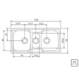 Cuba Inox Tripla Tramontina Marea 2.5c34 e Furo para Torneira - 2