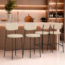 Ver imagem 1 de Kit 4 Banquetas Alta Sala de Jantar Lisa Pés Preto Linho Bege m² - Monari Design