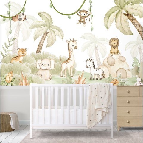 Papel de Parede Safari Aquarela Baby ( Auto Adesivo Fosco )