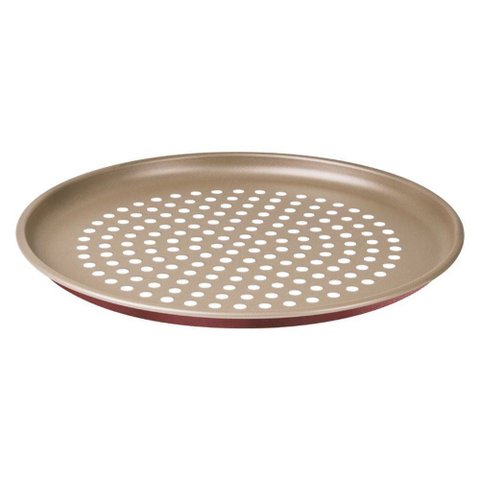Assadeira Para Pizza Com Furos De Alumínio Com Revestimento Interno Antiaderente 30cm - Vermelho - B