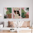 Ver imagem 2 de Kit 3 Quadros Mulher Com Flores E Folhas 45x34cm - com vidro:Madeira preta