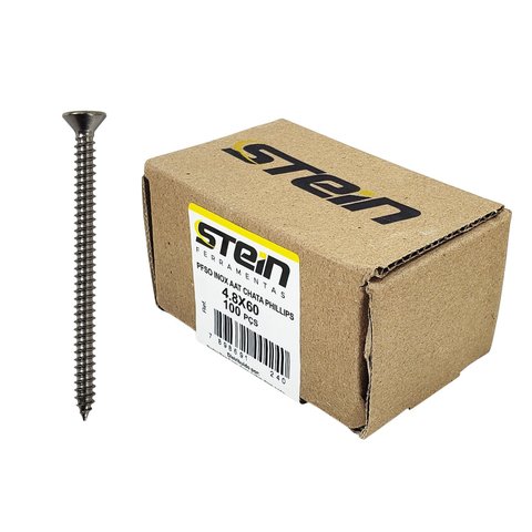 Parafuso Inox Auto Atarraxante Chata Phillips Stein 4,8x60 Caixa com 100 Peças
