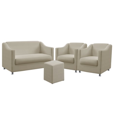 Kit Poltrona Namoradeira e 2 Poltronas Alya Com Puff Izar Courino Bege Aradecor