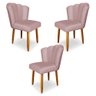 Kit 3 Cadeiras de Jantar Pétala Estofada Pés Palito Veludo Rosê Claro - Montanaris Decor - 1