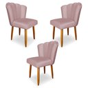 Ver imagem 1 de Kit 3 Cadeiras de Jantar Pétala Estofada Pés Palito Veludo Rosê Claro - Montanaris Decor