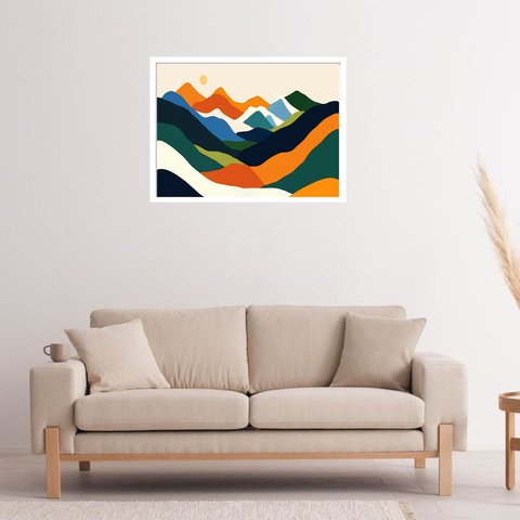 Quadro Decorativo Montanhas Coloridas Abstrato - 50x70cm:moldura Branca