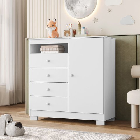 Cômoda Sapateira Bebê Infantl Baby Confort Cor Flex 4 Gavetas e 1 Porta Branco Tx