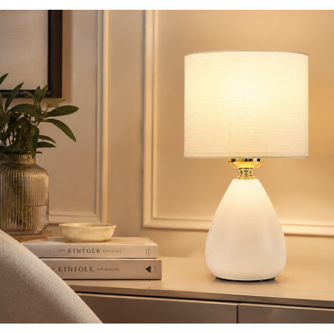 Abajur Fat Branco com Dourado Cupula Branca 1XE27 Nitrolux