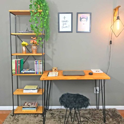 Home Office Hairpin Torre Slim Industrial Carvalho e Preto