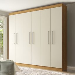 Guarda Roupa de Casal 250 x 230 Cm 6 Portas 3 Gavetas 3 Cabideiros MDP Branco Carvalho 1056 - MENU - 1